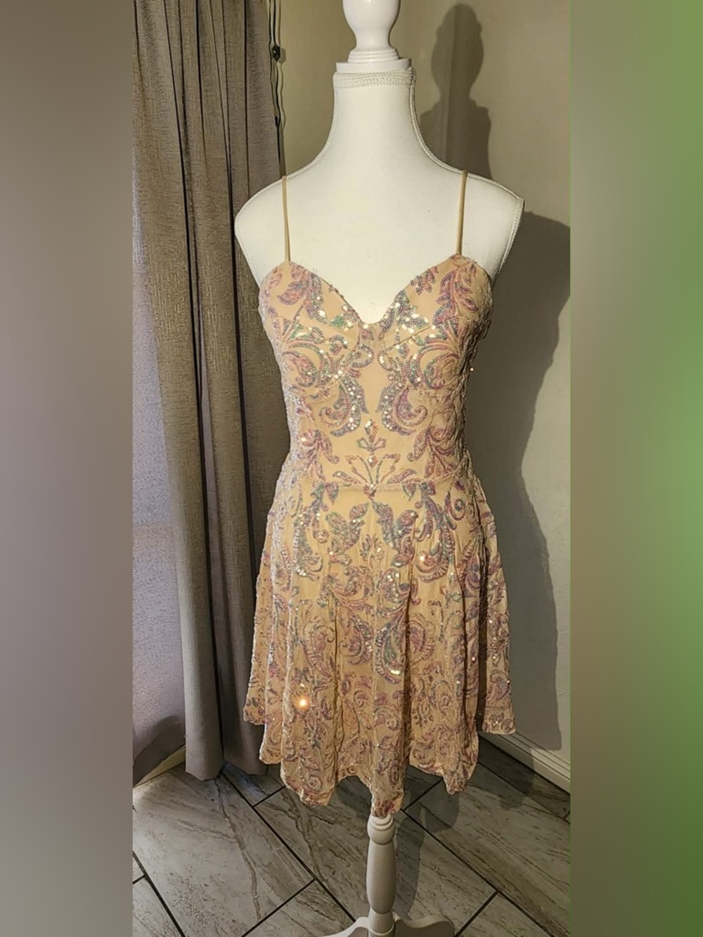 Windsor Blush Pink Beaded Spaghetti-Strap Mini Dress